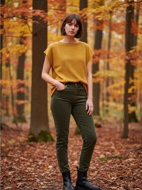 Casual Relaxed Fit  Mustard Short Sleeve Knit Top